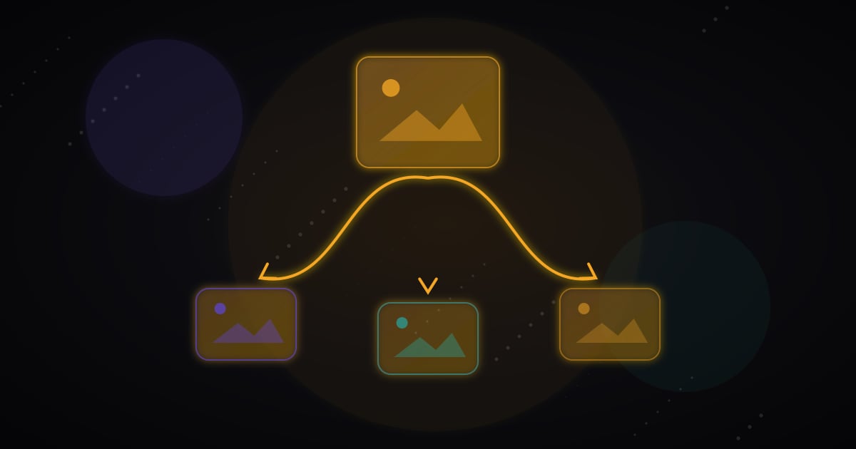 Minimal website image format decision flow with glowing cards