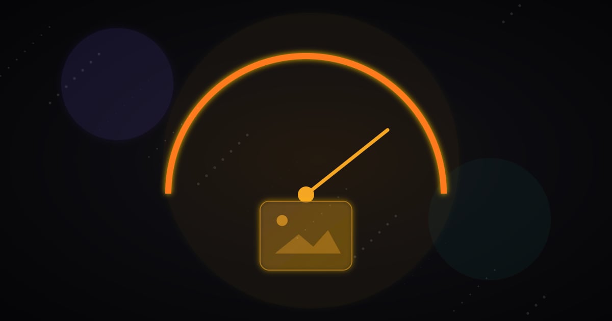 Minimal compression gauge beside a glowing optimized image card