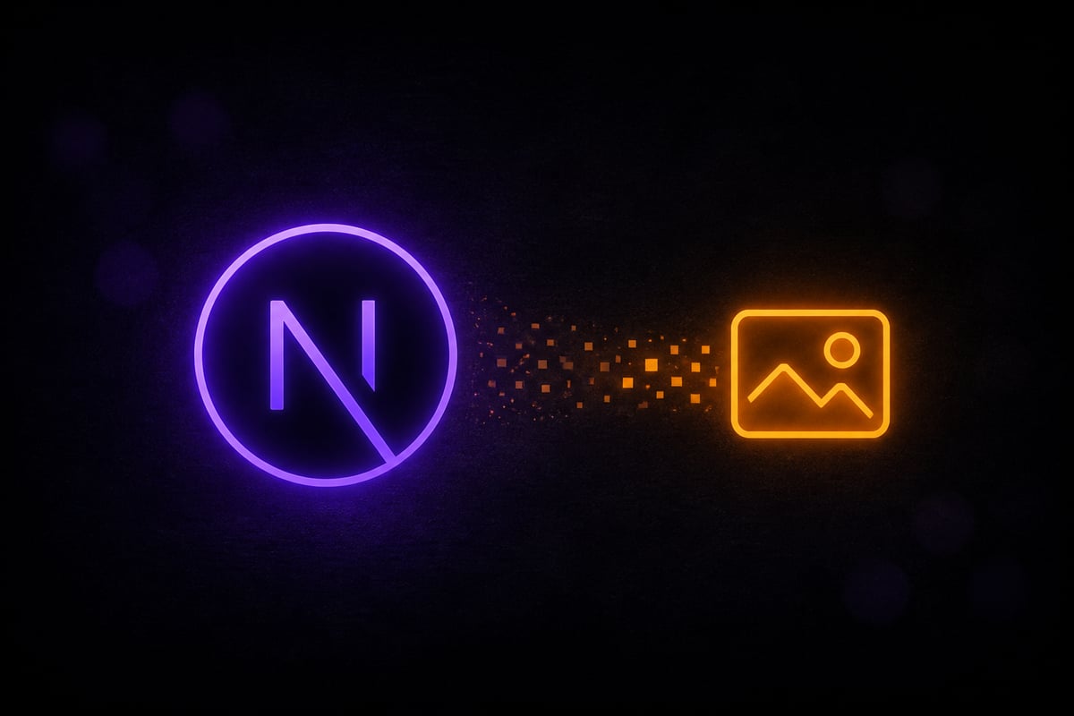 Next.js logo with compressed image files flowing through optimization pipeline