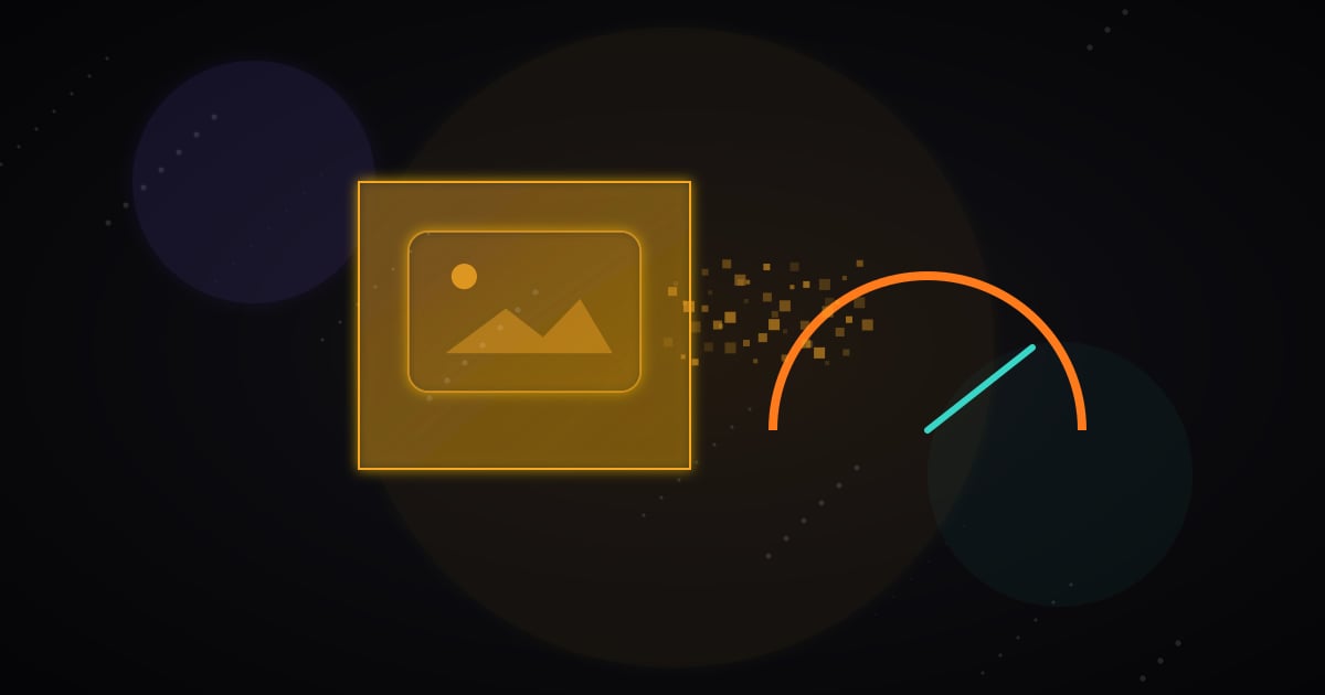 Glowing compressed hero image connected to a small performance gauge