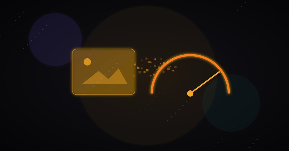 Minimal performance gauge connected to a glowing hero image card
