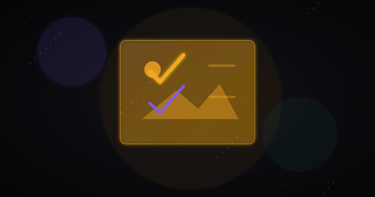 Minimal glowing checklist-like image cards without readable text