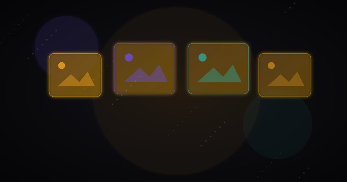 Four glowing image format cards compared in a dark minimal interface