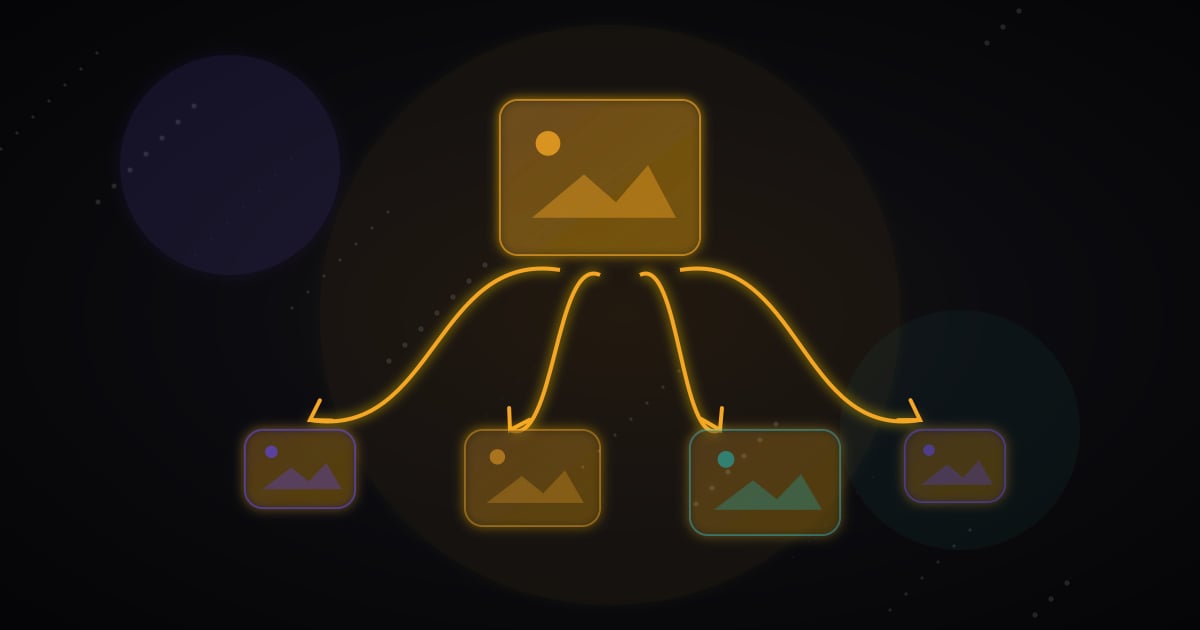 One glowing source image branching into several responsive image cards